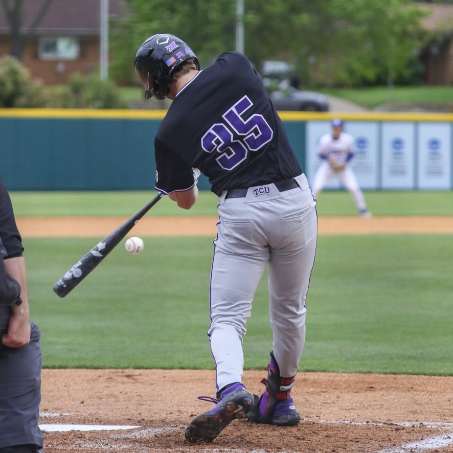 Zach Wadas at the plate during a TCU baseball game